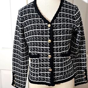 Belle Poque Classic Black and White Jacket‎ Gold Buttons. Pockets.